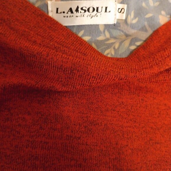 L.A Soul orange sloth slit back layered sweater size S - Picture 6 of 7